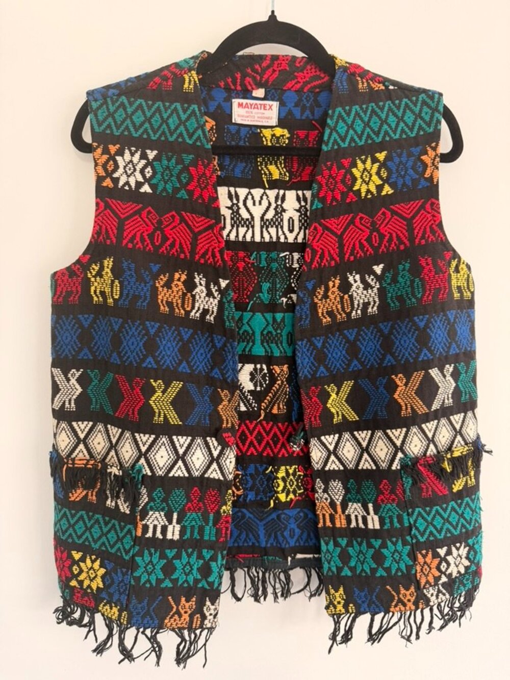 Vintage Guatemalan Woven Fringe Vest | Mayatex Southwestern Boho Festival Layer